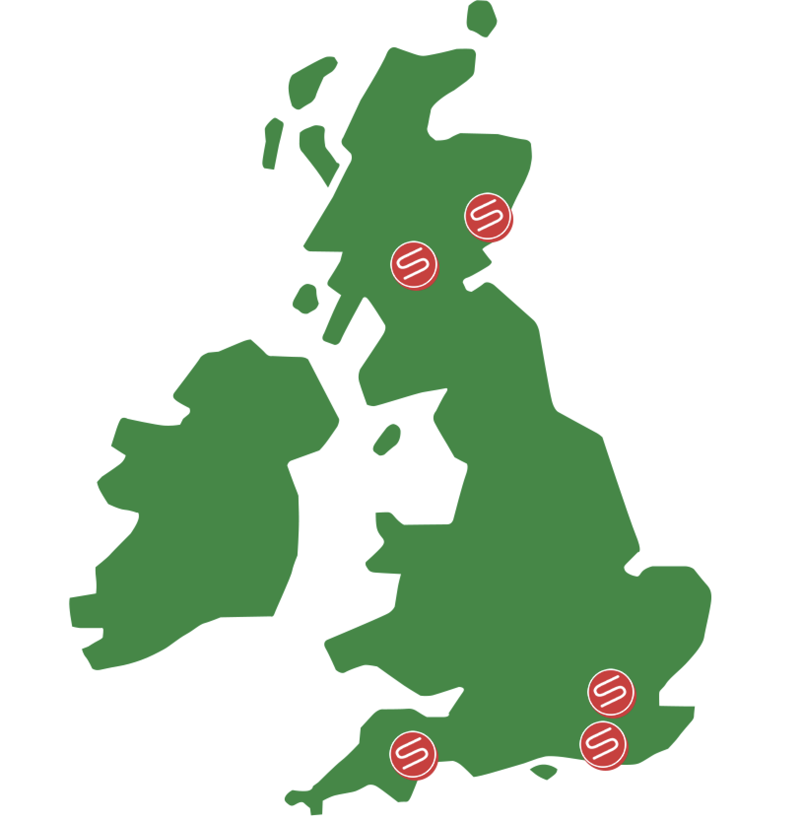 Map of the British Isles showing locations of the SugarShaker team